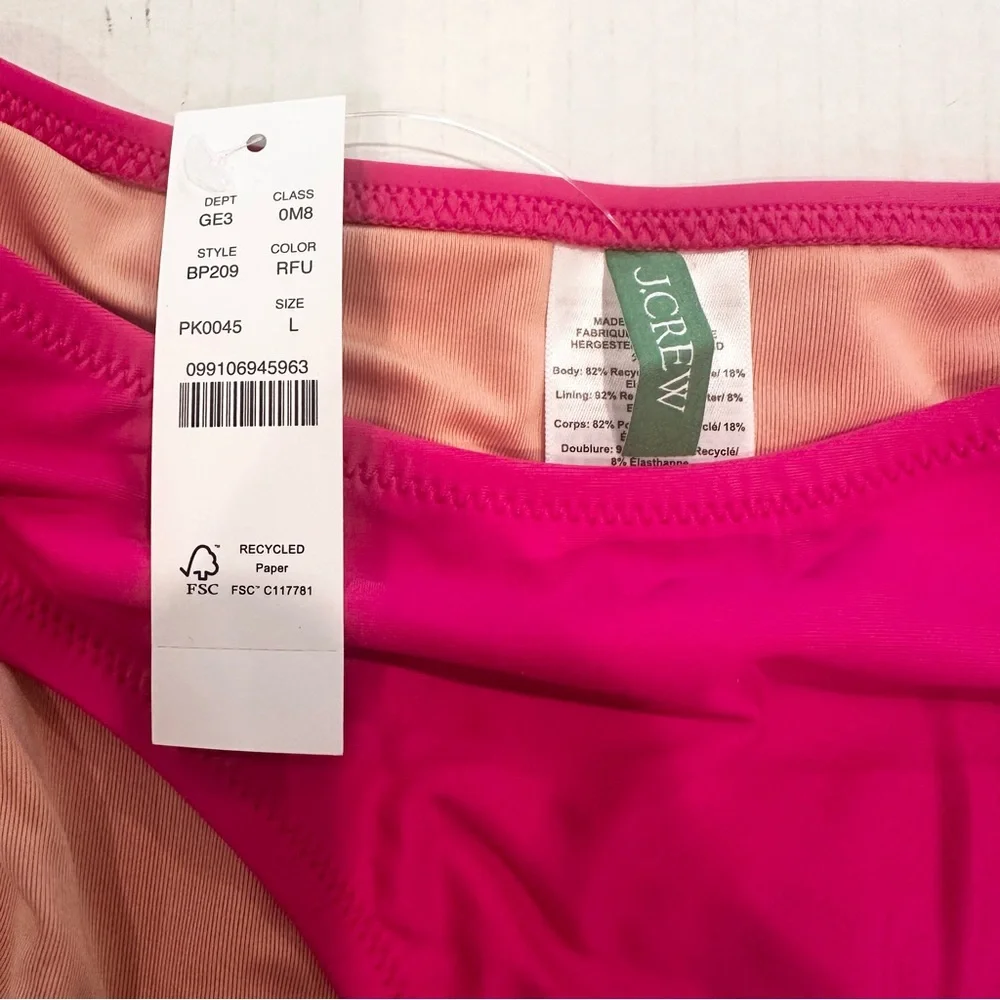 J. Crew Heritage 1989 High-Leg Bikini Bottom‎ Women's Large Radiant Fuchsia NWT
